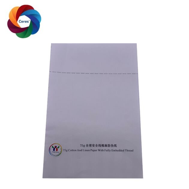 Ceres Customized Security Paper With Colorful Uv Fiber And Thread Line Ceres Customized Security Paper With Colorful Uv Fiber And Thread Line