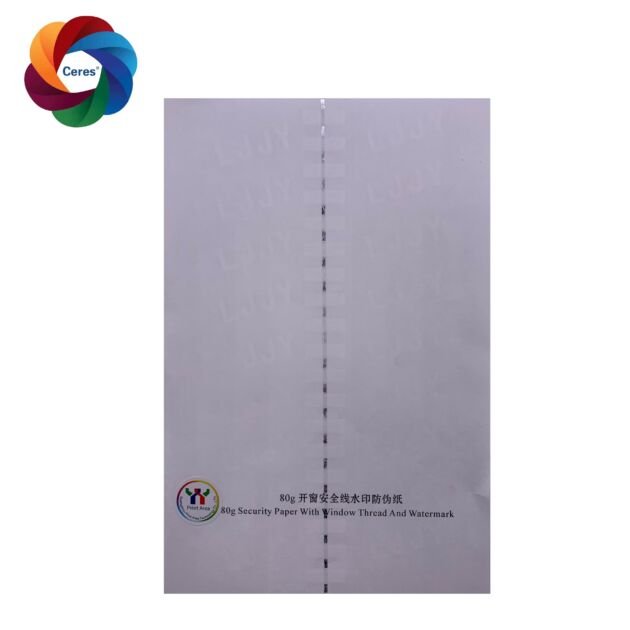 Ceres Customized Security Paper With Colorful Uv Fiber And Thread Line Ceres Customized Security Paper With Colorful Uv Fiber And Thread Line