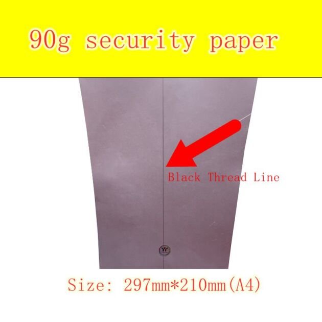2022 90gram security paper whit black thread line waterproof paper