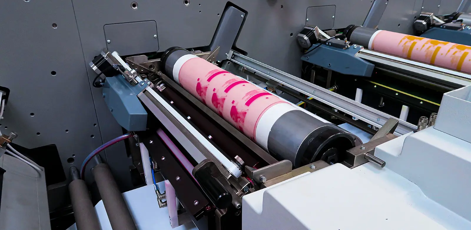 Close-up of an offset printing ink roller